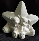 Cuddle Teddy Bear w/ USA Flag Star Candle Holder Holiday Unpainted Ceramic Bisque