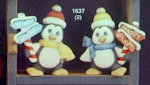 Penguins w/ Signs Ceramic Bisque Ready To Paint