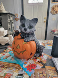 Big Cat w/ Pumpkin Halloween Unpainted Ceramic