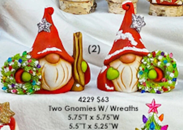 Wreath Gnome Set Ready to Paint   Unpainted Ceramic Bisque