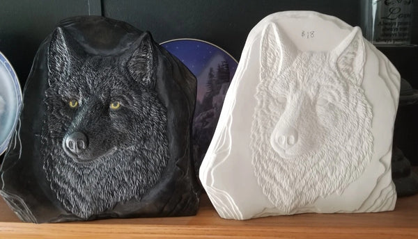 Wolf Head On Rock Ready to Paint, Unpainted Ceramic Bisque