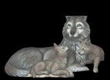 Lg Laying Wolf or Lg Laying Wolf w/ 2 Pups Unpainted Ceramic Bisque