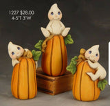 3 Ghost on Pumpkins Halloween Ready to Paint  Unpainted Ceramic Bisque