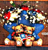 Cuddle Teddy Bear w/ USA Flag Star Candle Holder Holiday