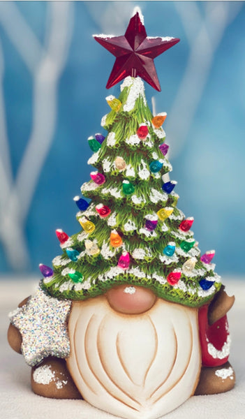 Clay Magic Male Tannenbaum Christmas Gnome w/ plug in light kit Unpainted Ceramic Bisque