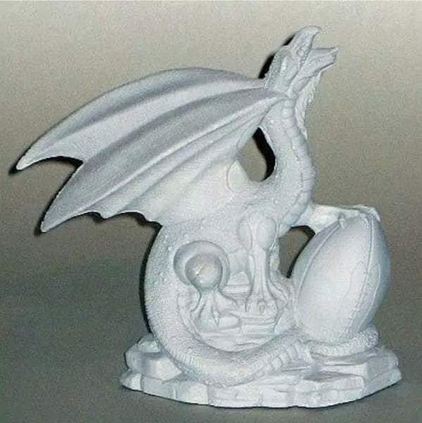 Dragon With Football Fantasy Unpainted Ceramic Bisque