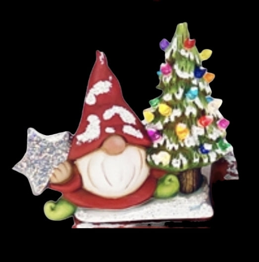 Clay Magic Gnome With Tree Truck Insert Unpainted Ceramic Bisque