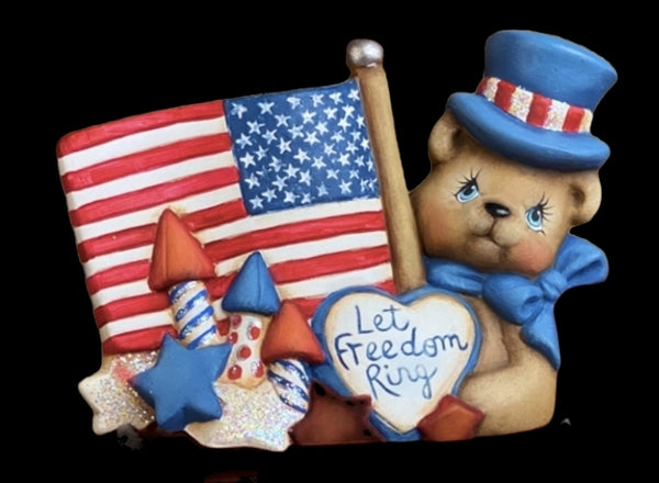 Clay Magic 4th of July Bear Truck Insert Unpainted Ceramic Bisque