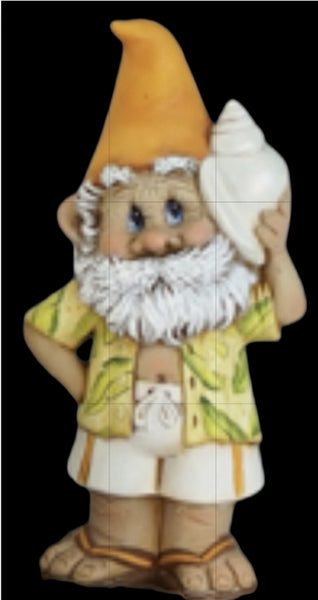 Clay Magic Male Beach Gnome Listening To Shell Unpainted Ceramic Bisque