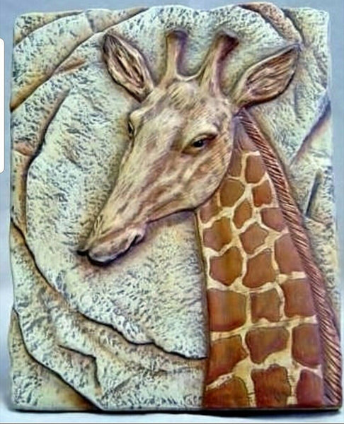 Giraffe On Stone Decorative Animal Plaque Ready to Paint Unpainted Ceramic Bisque