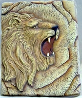 Lion On Square Stone Decorative Plaque Ready to Paint Unpainted Ceramic Bisque