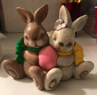 Easter Bunny Rabbit Cuddle w/ Egg Ready to Paint, Unpainted Ceramic Bisque